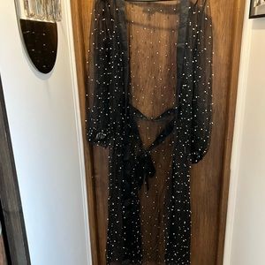 Black duster with silver and pearl embellishments